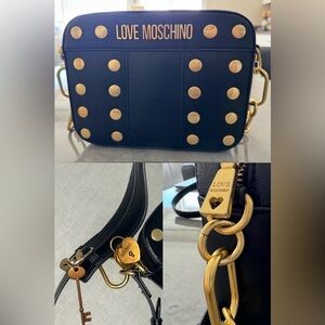 RARE Love Moschino Black Gold Studded Bag + Valentine Charms